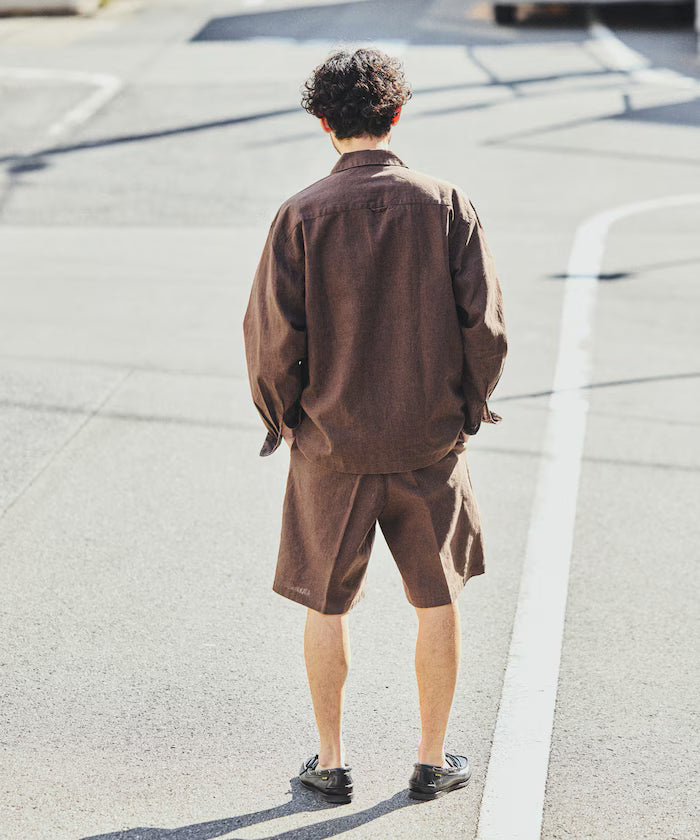 LINEN COTTON OPEN COLLAR SHIRT【Compatible with setups】