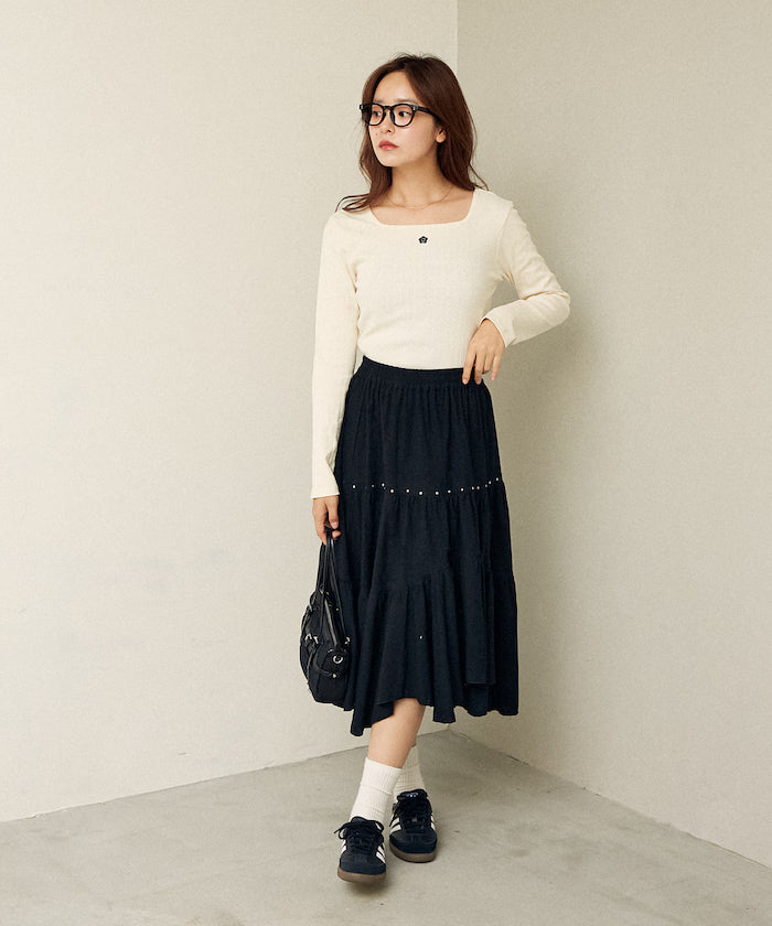 Studded Asymmetrical Tiered Skirt Limited Edition