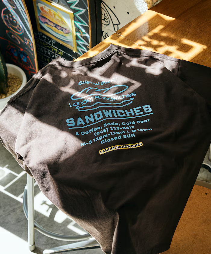 LANDER SANDWICHES×FREAK'S STORE/Lander Limited Edition Big Silhouette Back Print Crew Neck T-Shirt 【Limited Release】 - Brown