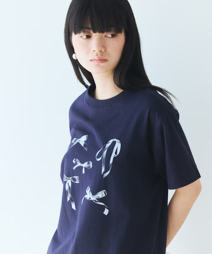 Comfortable Ribbon Print Crew Neck T-shirt