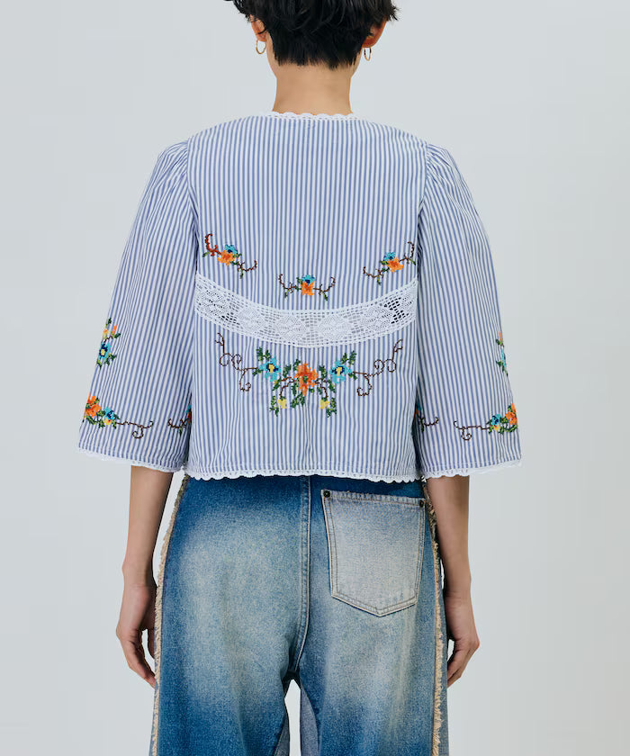 India Flower Cross Embroidery Lace Bolero