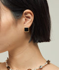 Square Plate Earrings / For Both Ears - Gold