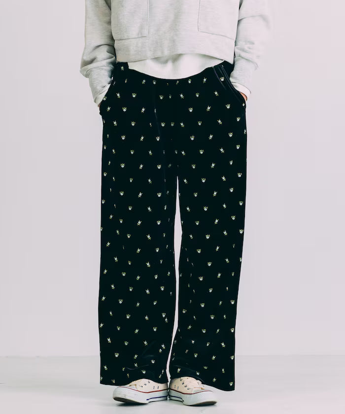 Small Flower Embroidery Velvet Pants