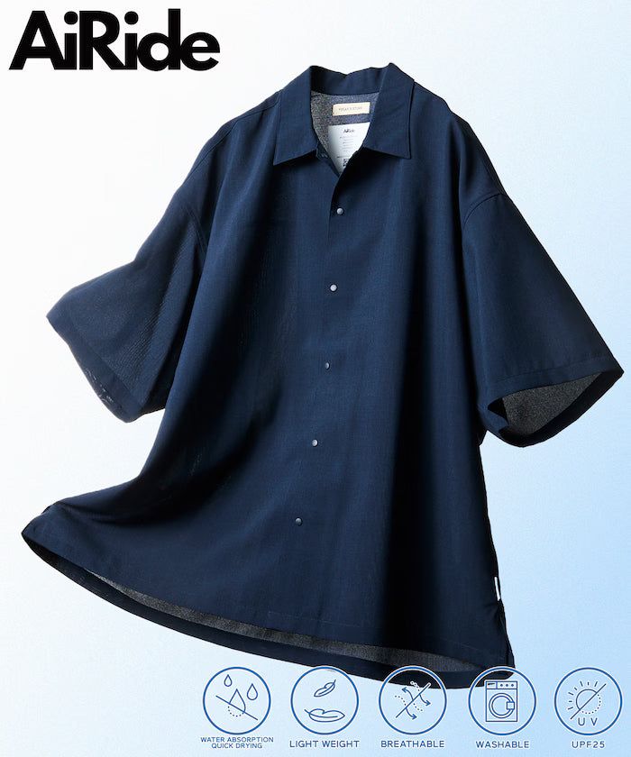 AiRide/AiRide Relax Fit Short Sleeve Open Collar Shirt/Quick Dry/UV Cut [Limited Edition] - Navy