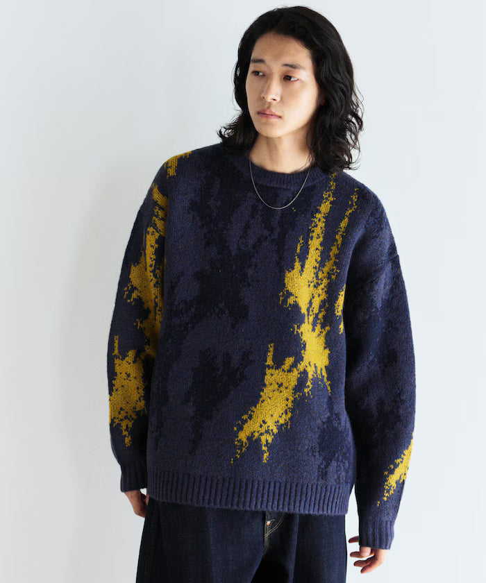 All-over Pattern Double Jacquard Knit Crew Neck Pullover / Relaxed Fit