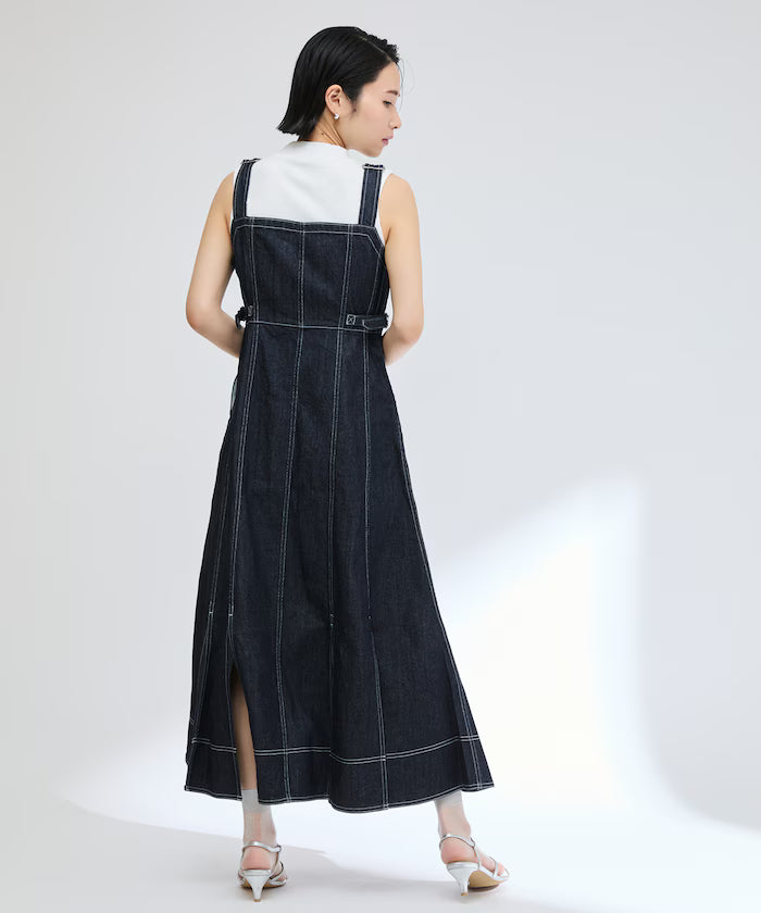 Denim Mermaid Dress / A-Line Slit Denim Overall Dress / Jumper Skirt