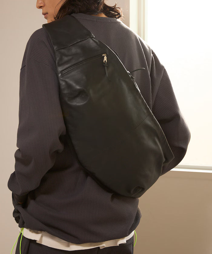 Leather Crossbody Sling Bag / Leather Sling Bag / Cowhide / Water-Repellent Leather - Black