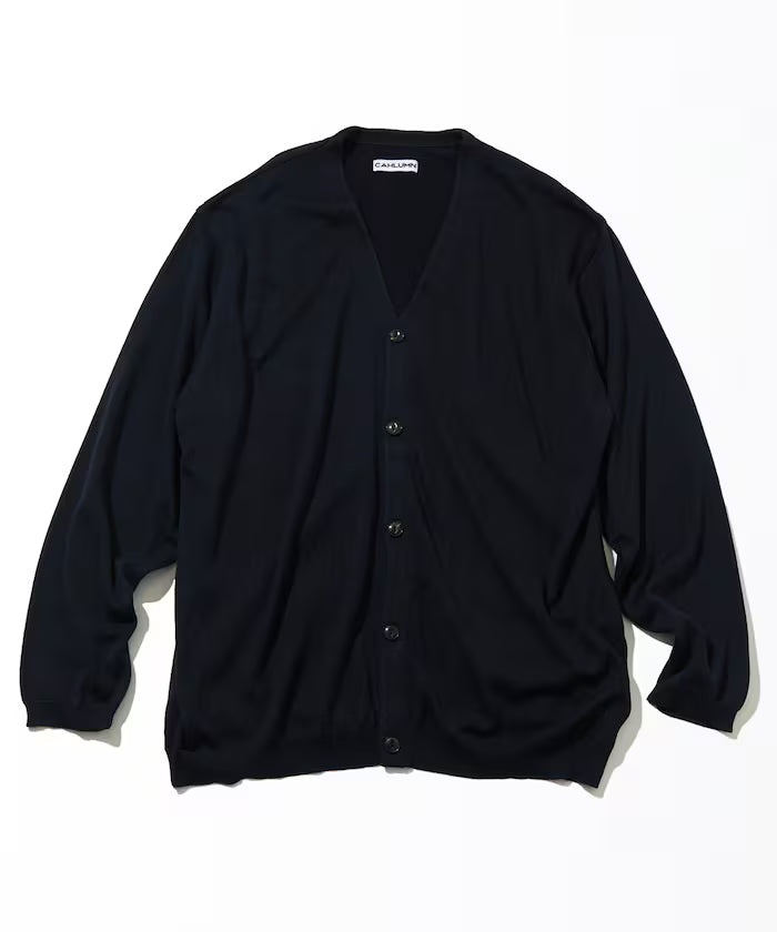 Silk Cotton Long Sleeve Cardigan - Navy