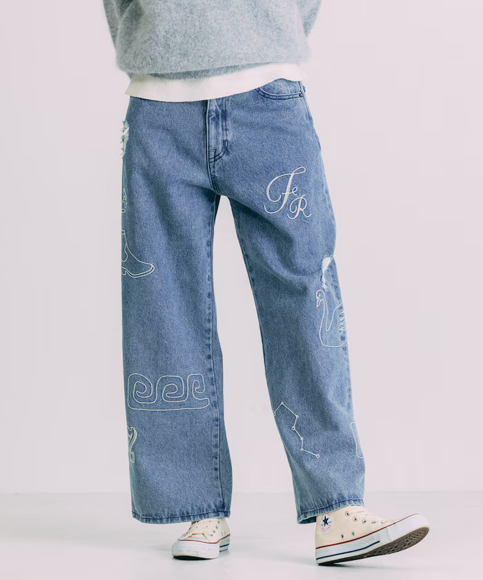 Chain Stitch Wide Denim - Blue