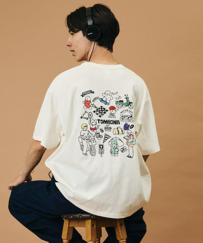 tombonia/Tombonia Back Print Crew Neck Pocket T-Shirt/New Life - White