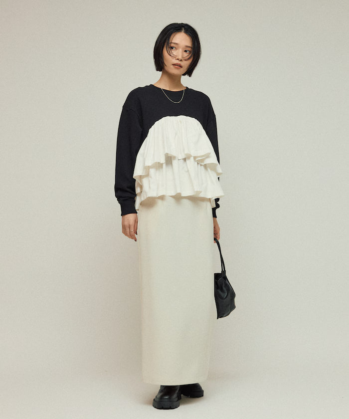 Organic Cotton Docking Frill Sweat / Relaxed Fit / Backed Sweat