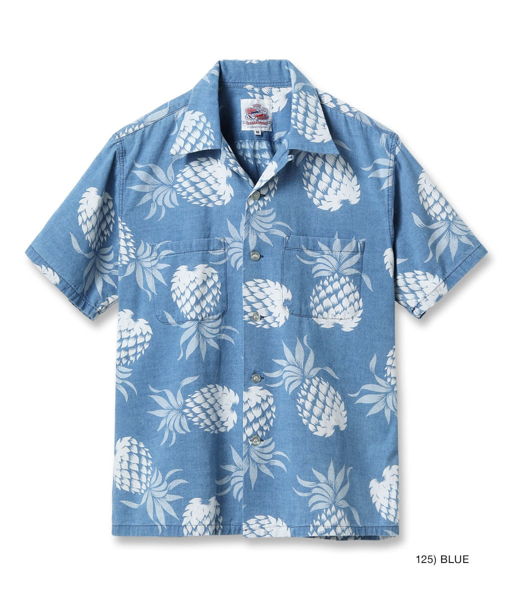 DUKE KAHANAMOKU INDIGO COTTON HAWAIIAN SHIRT “DUKE'S PINEAPPLE” - BLUE
