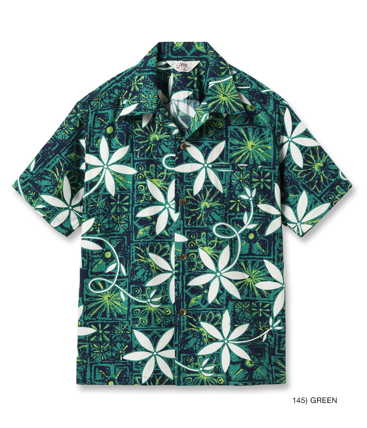 TYPEWRITER COTTON OPEN SHIRT “BLUE HAWAII” - GREEN