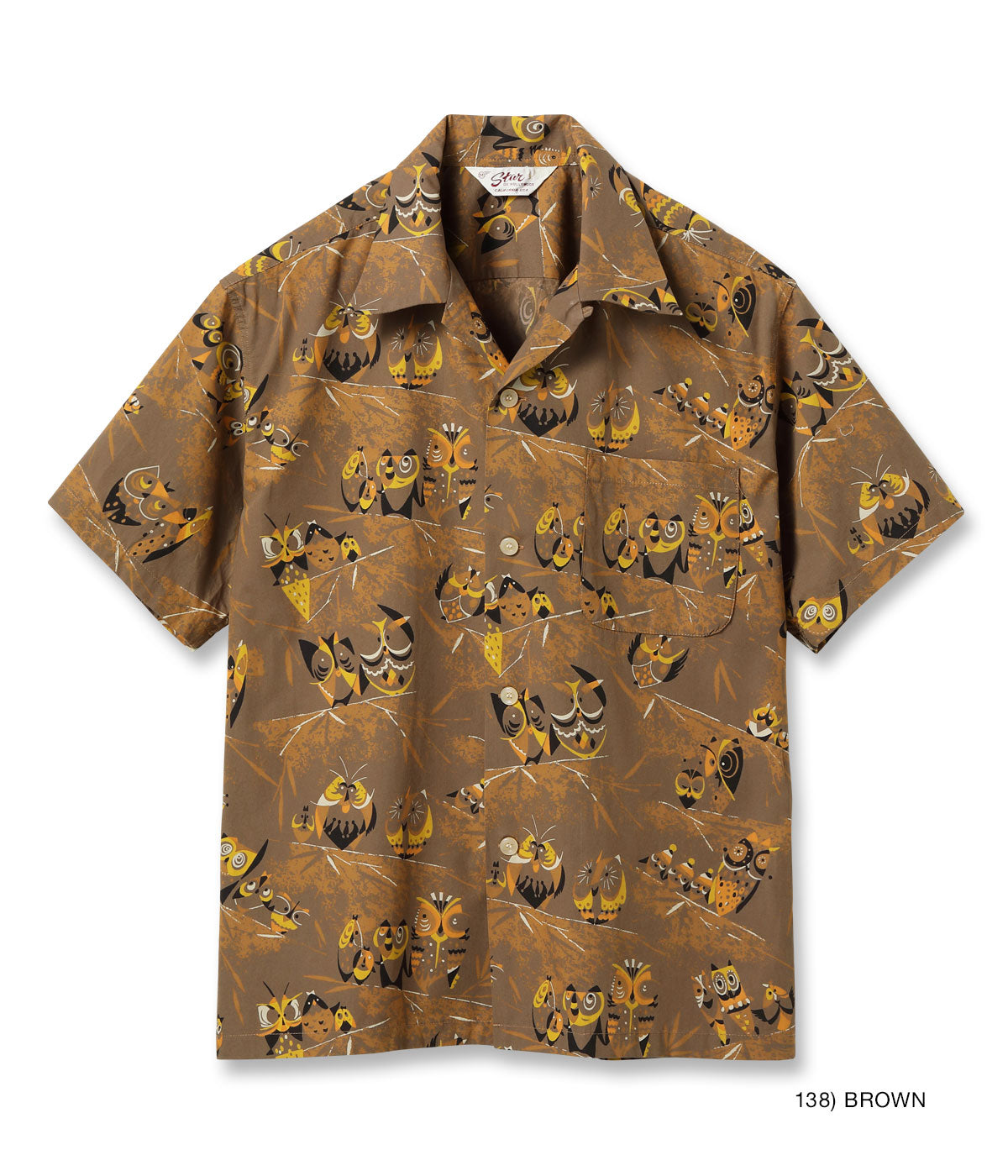 TYPEWRITER COTTON OPEN SHIRT “OWL” - BROWN