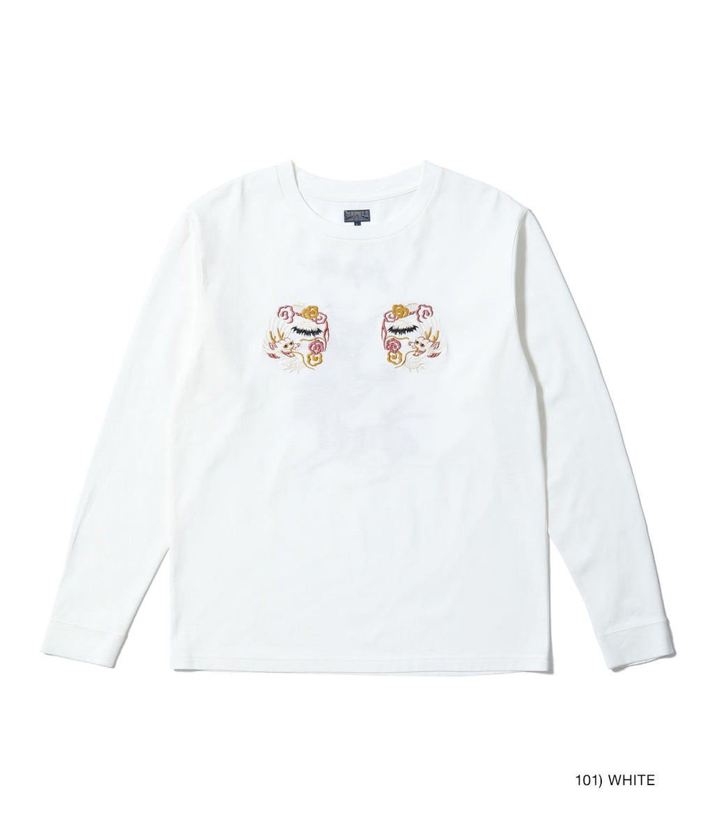 LONG SLEEVE SUKA T-SHIRT EMBROIDERED “DRAGON” - WHITE