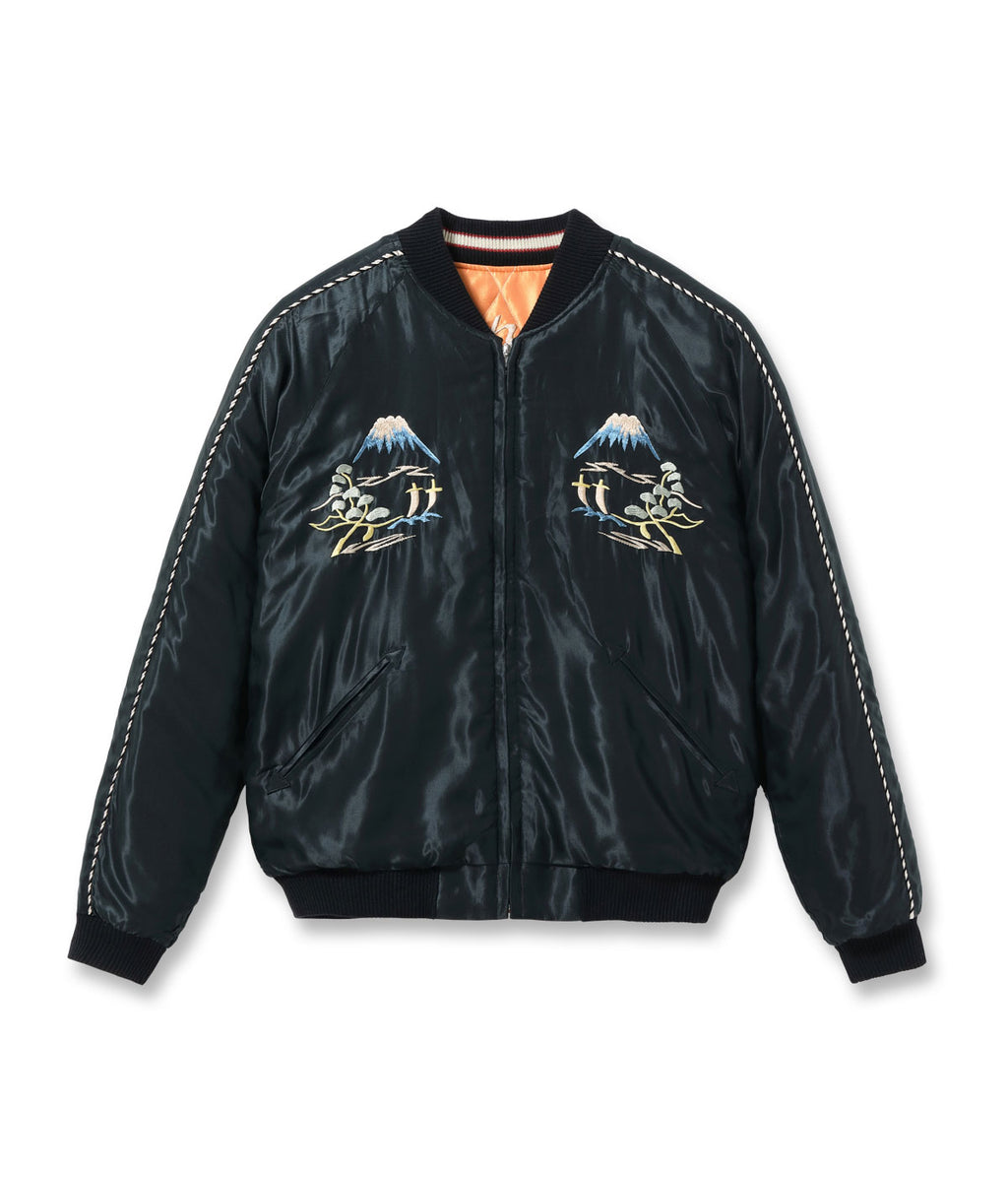 Early 1950s Style Acetate Quilted Souvenir Jacket “WHITE TIGER” × “LANDSCAPE”