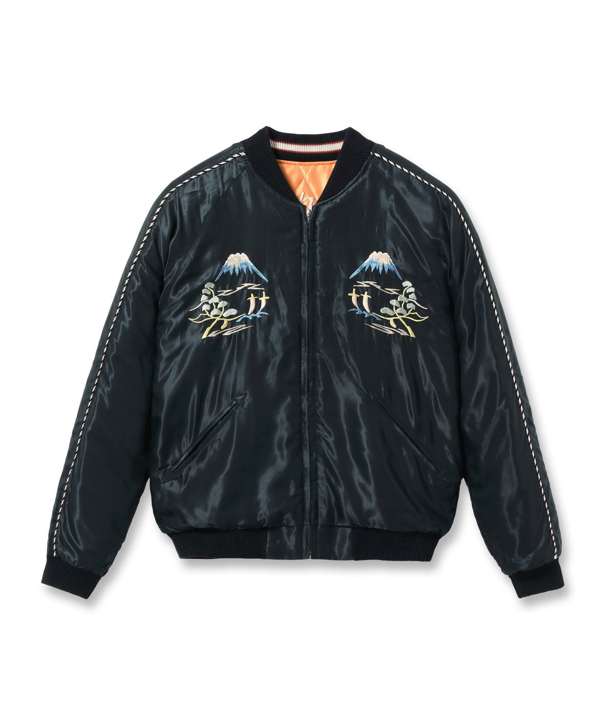 Early 1950s Style Acetate Quilted Souvenir Jacket “WHITE TIGER” × “LANDSCAPE”