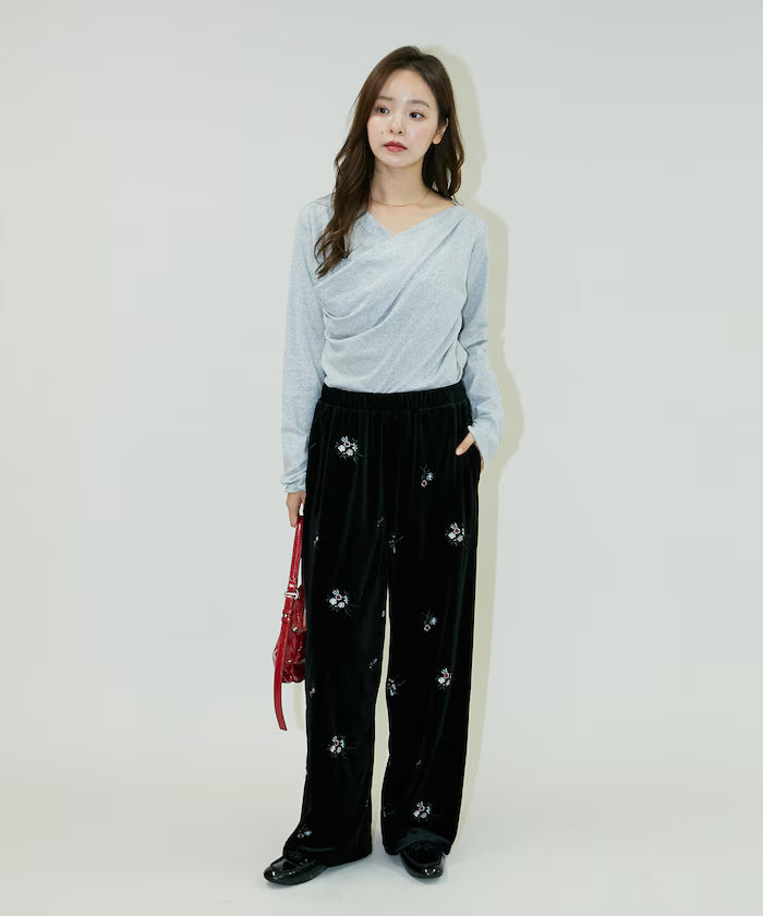 Flower Embroidery Velvet Easy Pants Limited Edition