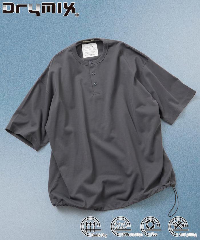 Limited Edition Drymix(R) Drymix Relaxed Fit Henley Neck T-shirt Quick Dry UV Cut - Charcoal Gray