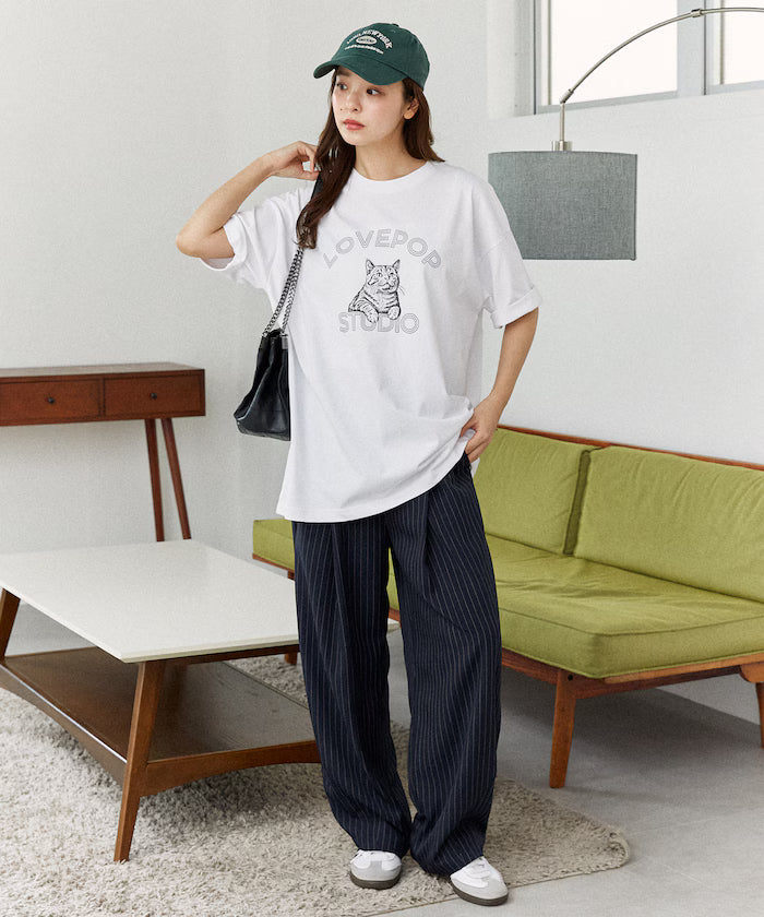 Functional Material Cat Print T-shirt Limited Edition