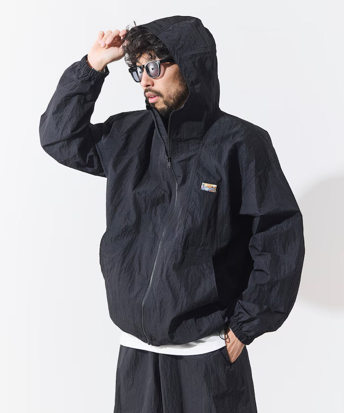 Outdoor Ripstop Nylon One Point Logo Zip-Up Parker Shorts Bag 3P Set