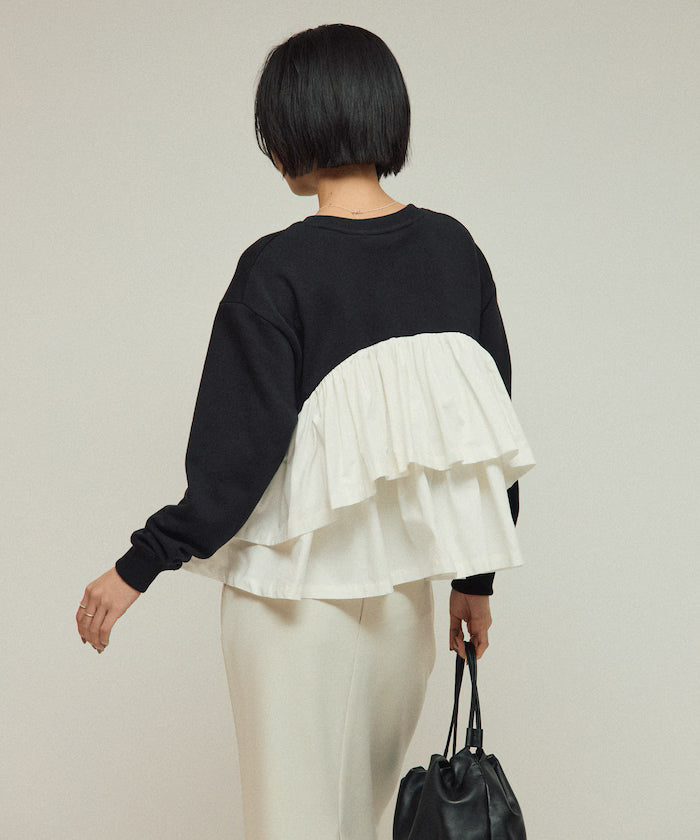 Organic Cotton Docking Frill Sweat / Relaxed Fit / Backed Sweat