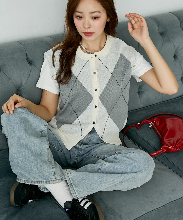 Summer Knit Argyle Vest Limited Edition - Off-White