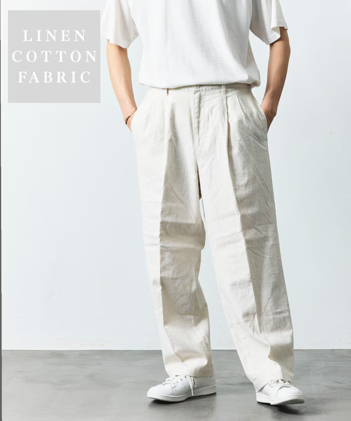 LINEN COTTON EASY SLACKS [Compatible with Setup] - White