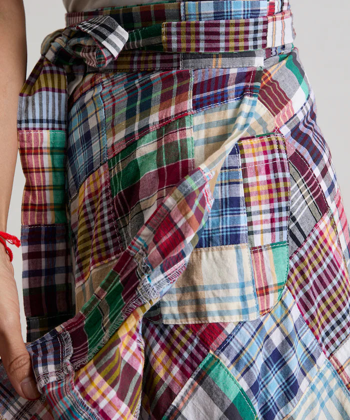 Indian patchwork check wrap skirt