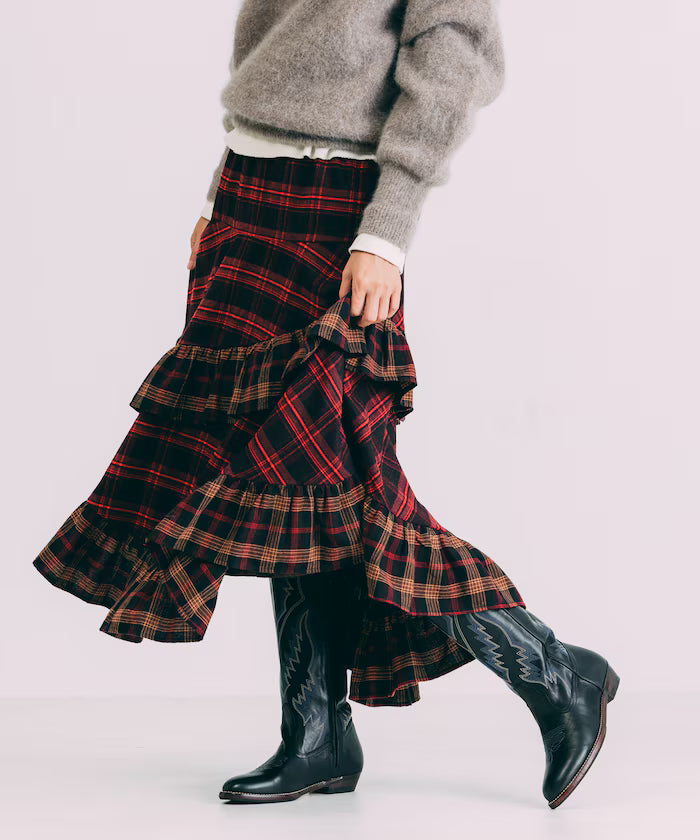 Nell Check Asymmetrical Frill Skirt