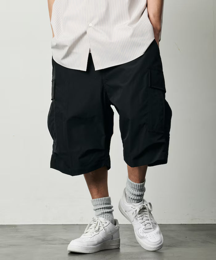 Quick Dry Fabric Wide Silhouette Poly Rip Cross Short Cargo Pants/UV Cut/Quick Dry 【Limited Release】