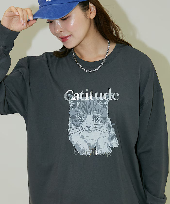 Handwritten-style Cat Print Foil Logo Long Sleeve T Limited Edition