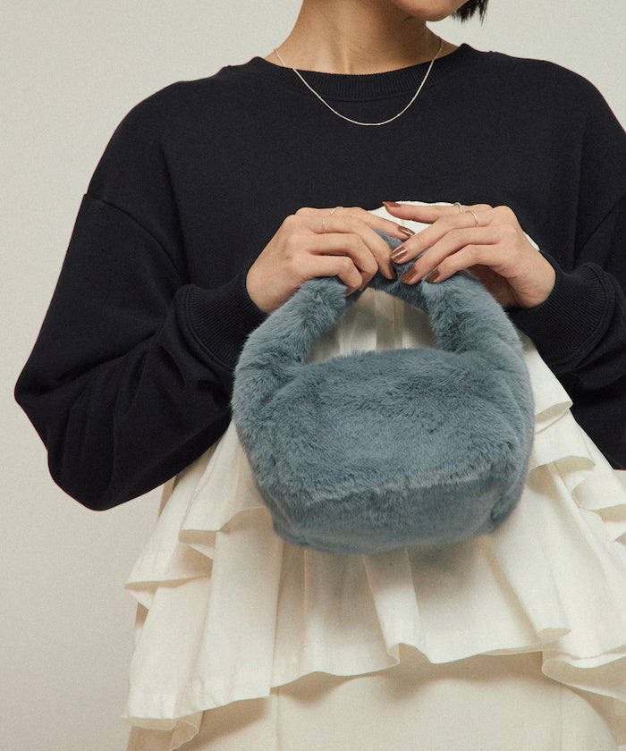 Faux Fur Handbag - Sax Blue