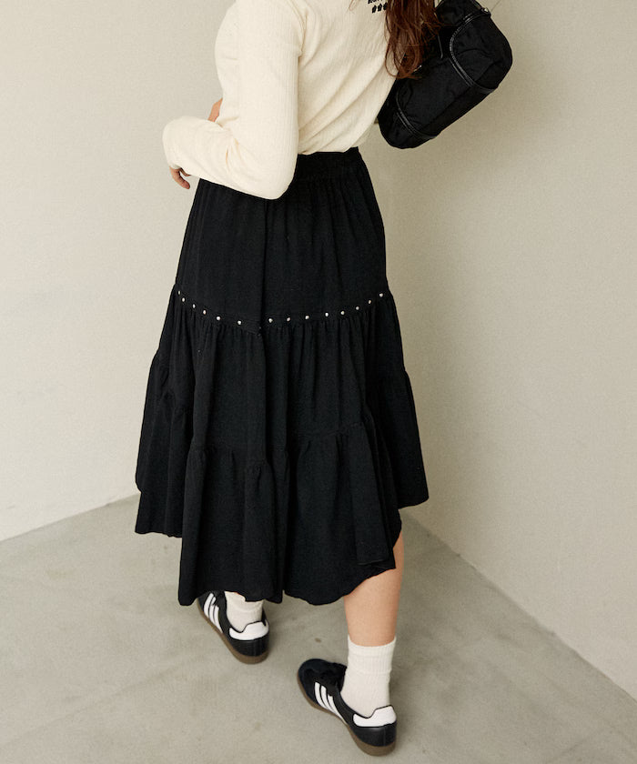 Studded Asymmetrical Tiered Skirt Limited Edition