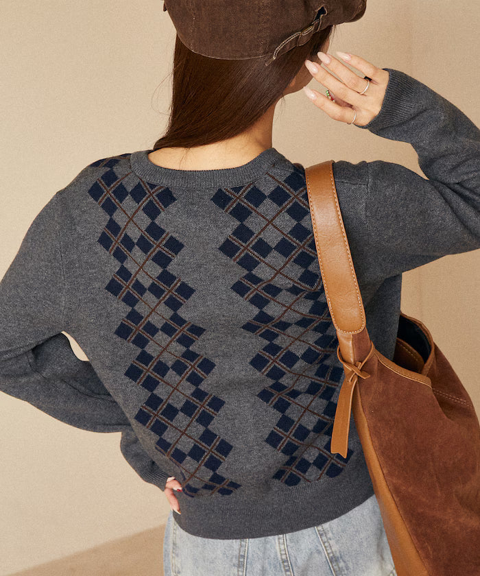 Argyle Pattern Jacquard Knit Cardigan Limited Edition