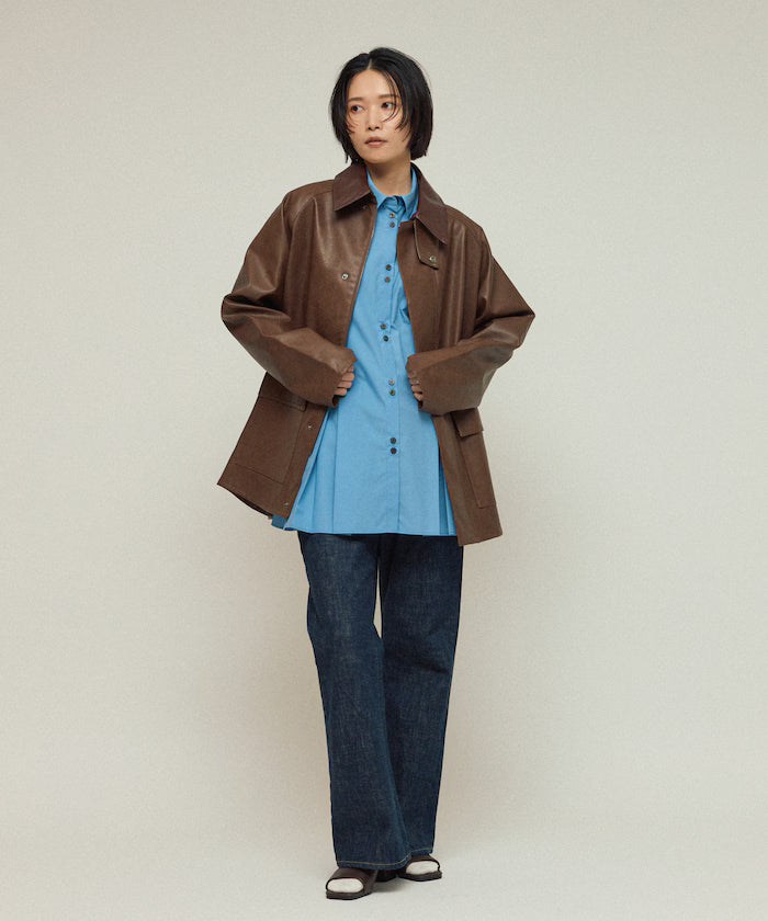 Oversized leatherette blouson / Mixed material switching