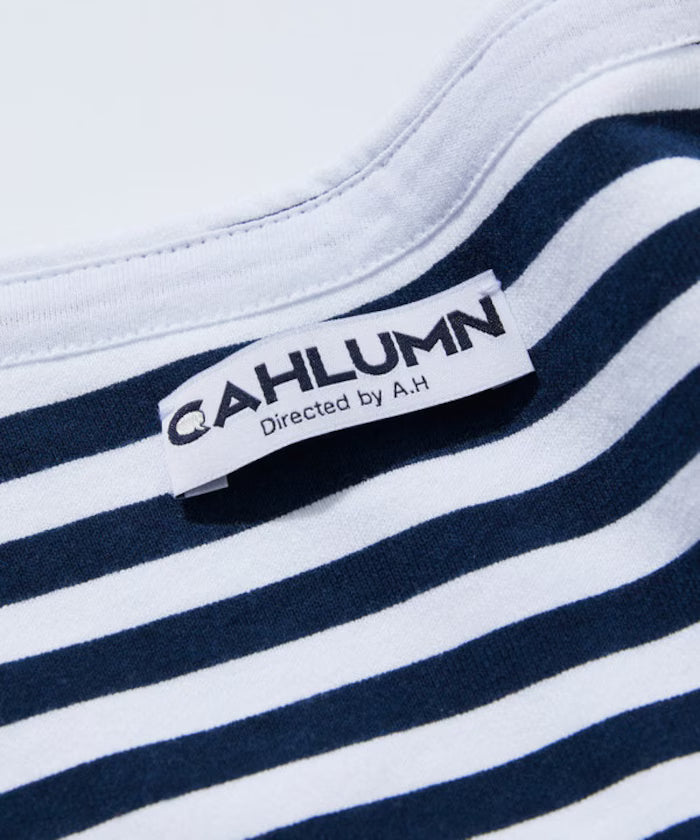 Boat Neck Horizontal Stripe french terry Long Sleeve Tee