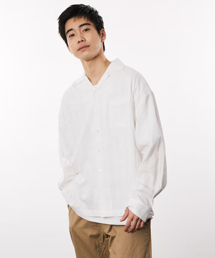 Dobby Woven Long Sleeve Open Collar Shirt / Big Silhouette