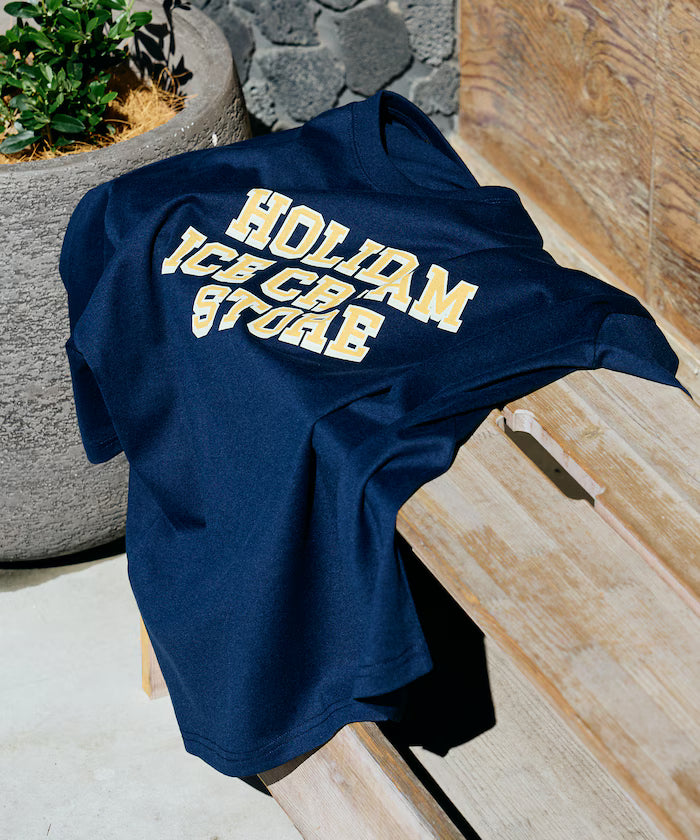 HOLIDAY ICECREAM×FREAK'S STORE Limited Edition Big Silhouette College Print Crew Neck T-Shirt - Navy