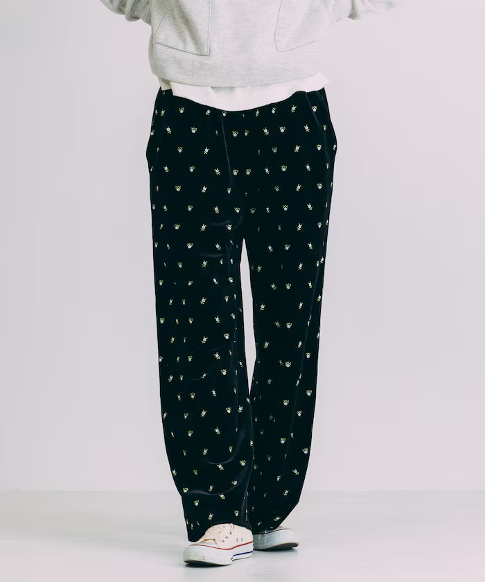 Small Flower Embroidery Velvet Pants
