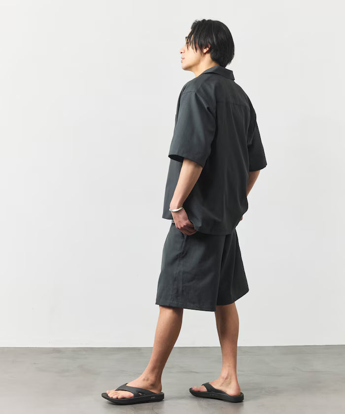 [New Color Addition] Quick-Dry Material Relaxed Fit Open Collar Short Sleeve Shirt Linen-Like