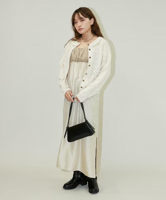 Mixed Material Shirring Satin Dress Limited Release