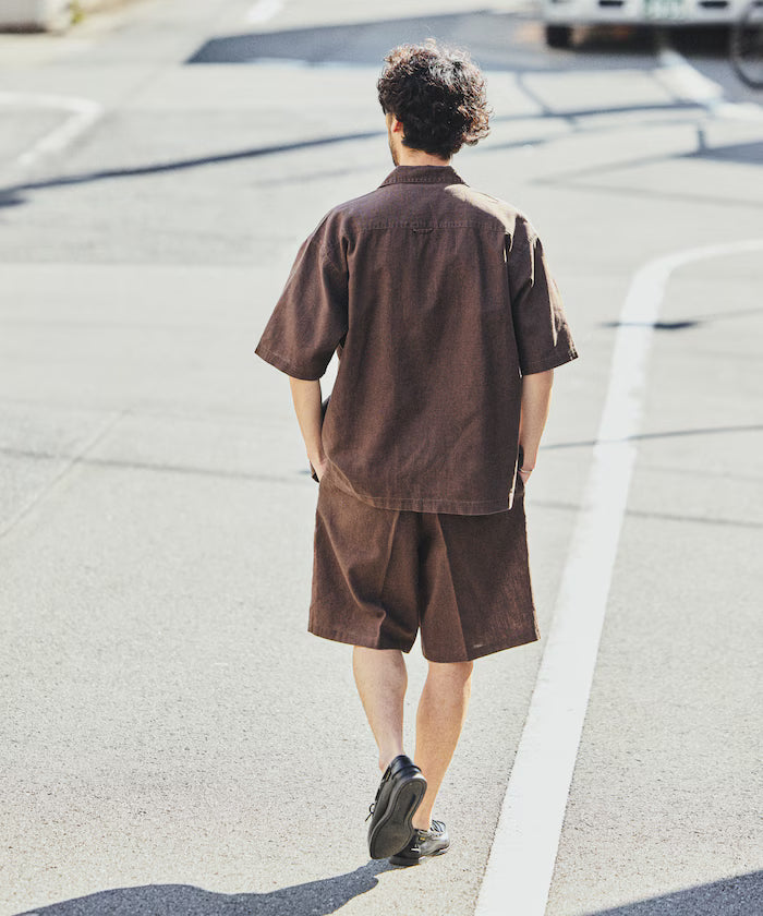 LINEN COTTON OPEN COLLAR SS SHIRT