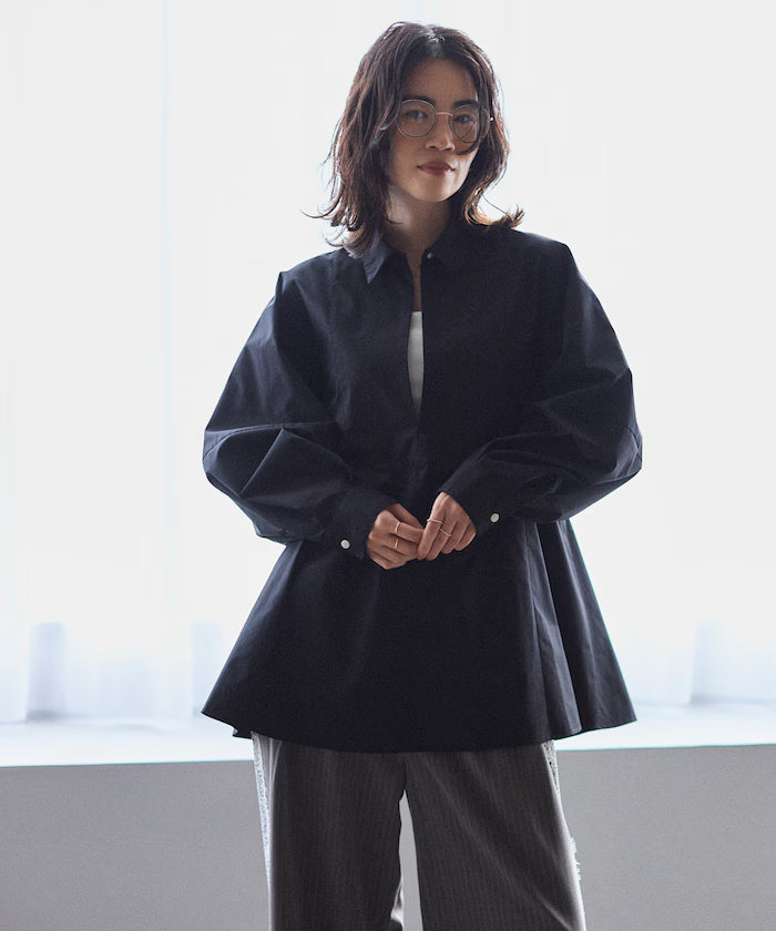 Flare Silhouette Skipper Balloon Sleeve Shirt