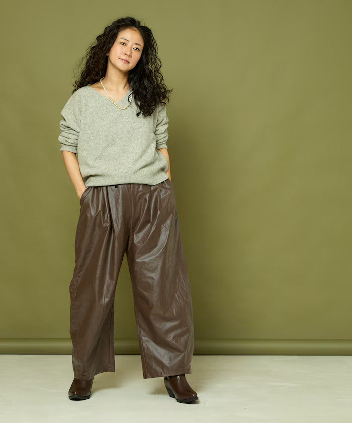 Leatherette Easy Tuck Pants