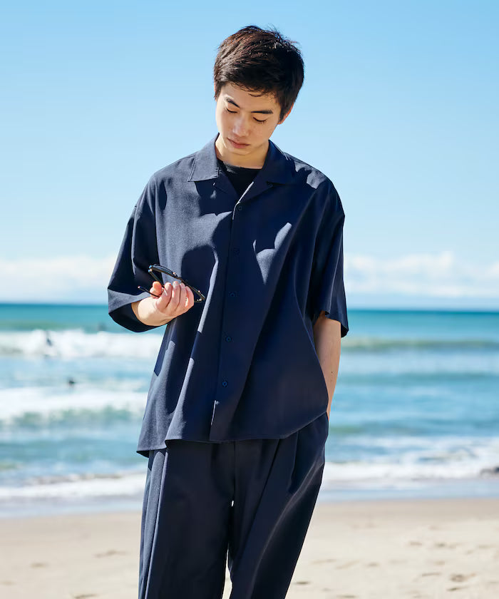 Relaxed Fit Linen Touch Setup/Open Collar Shirt/Wide Slacks [Limited Edition]