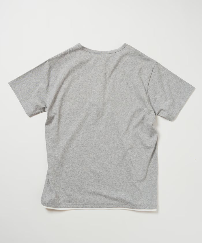 Fake Layered Henry Neck Cut-and-sew Short Sleeve T-shirt [Limited Edition]