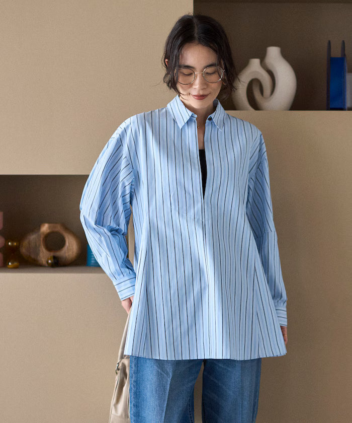 Flare Silhouette Skipper Balloon Sleeve Shirt
