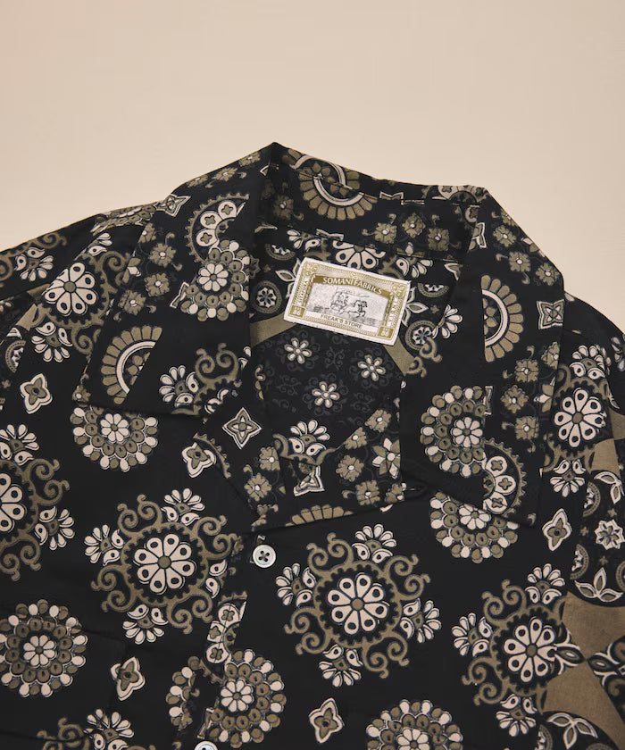 [New color added] Indian-made Relaxed Fit Batik Pattern Print Open Collar Shirt Short Sleeve Small Pattern