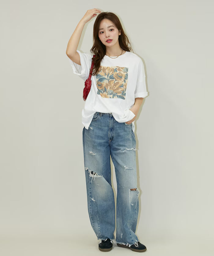 Flower Nuance Art Box Print Big Silhouette T-Shirt Limited Release